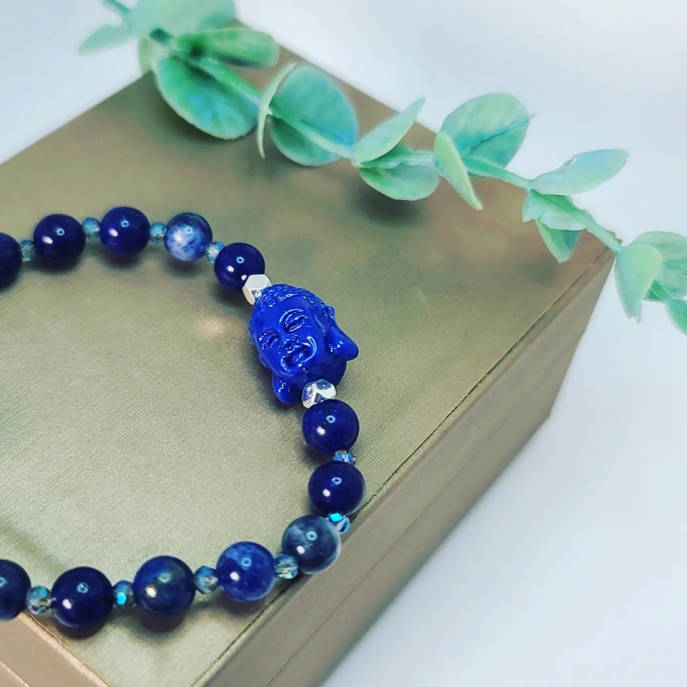 Blue Lace Agate Buddha charm bracelet